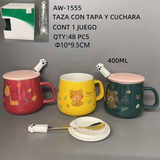 [AW-1555 [48 PZS/CAJA]] [AW-1555] TAZA CON TAPA Y CUCHARA