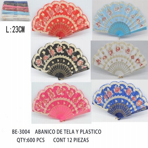 [BE-3004 [600 PZS/CAJA]] [BE-3004] ABANICO DE TELA Y PLASTICO