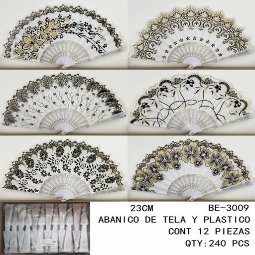 [BE-3009 [240 PZS/CAJA]] [BE-3009] ABANICO DE TELA Y PLASTICO