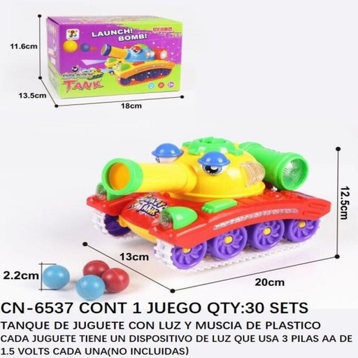 [CN-6537 [30 PZS/CAJA]] [CN-6537] TANQUE DE JUGUETE CON LUZ Y MUSICA DE PLASTICO