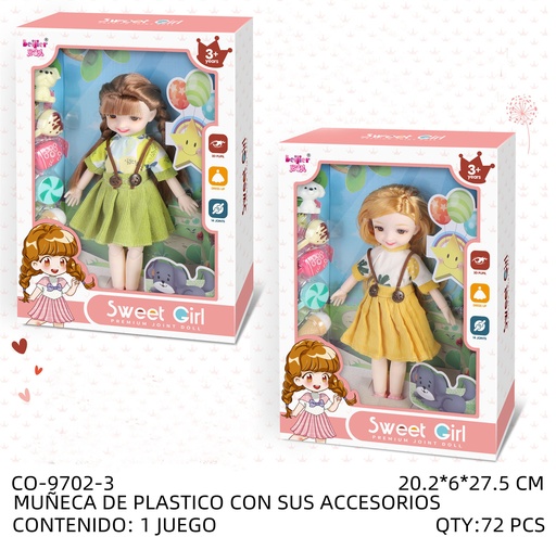 [CO-9702-3 [72 PZS/CAJA]] [CO-9702-3] MUÑECA DE PLASTICO CON SUS ACCESORIOS
