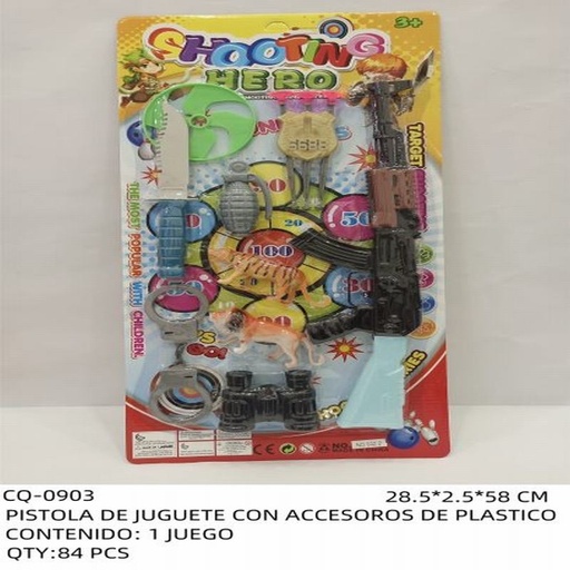 [CQ-0903 [84 PZS/CAJA]] [CQ-0903] PISTOLA DE JUGUETE CON ACCESOROS DE PLASTICO