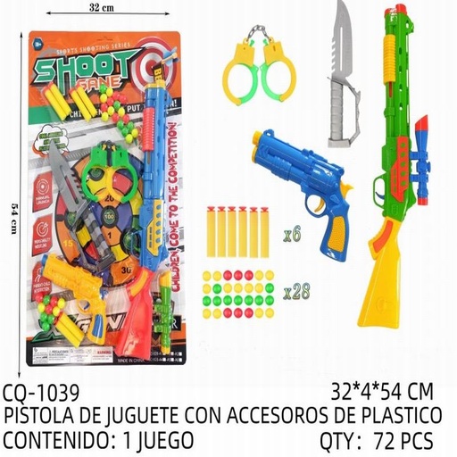 [CQ-1039 [72 PZS/CAJA]] [CQ-1039] PISTOLA DE JUGUETE CON ACCESOROS DE PLASTICO