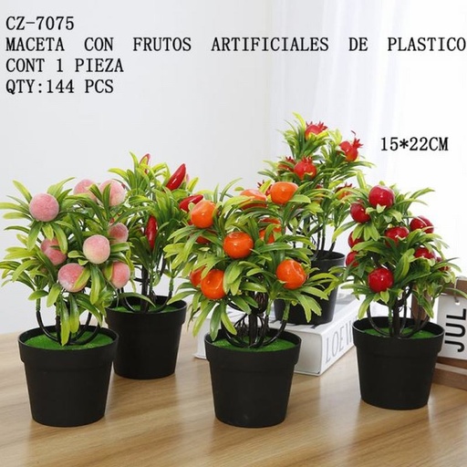 [CZ-7075 [144 PZS/CAJA]] [CZ-7075] MACETA CON FRUTOS ARTIFICIALES DE PLASTICO