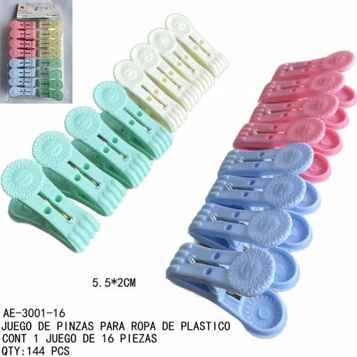 [AE-3001-16 [144 PZS/CAJA]] [AE-3001-16]JUEGO DE PINZAS PARA ROPA DE PLASTICO
