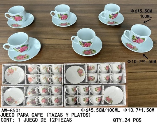 [AW-8501 [24 PZS/CAJA]] [AW-8501]JUEGO PARA CAFE (TAZAS Y PLATOS)