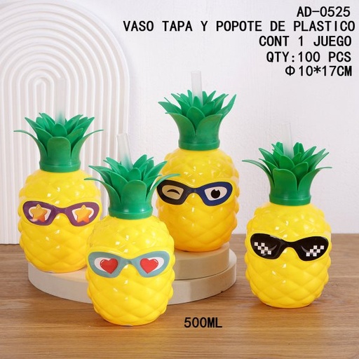 [AD-0525 [100 PZS/CAJA]] [AD-0525]VASO TAPA Y POPOTE DE PLASTICO