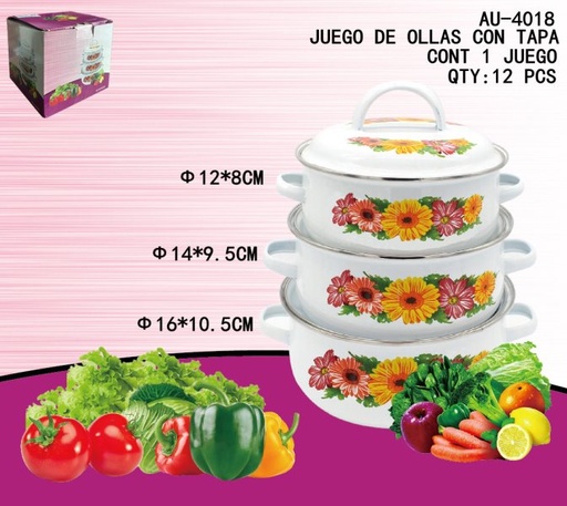 [AU-4018 [12 PZS/CAJA]] [AU-4018]JUEGO DE OLLAS CON TAPA