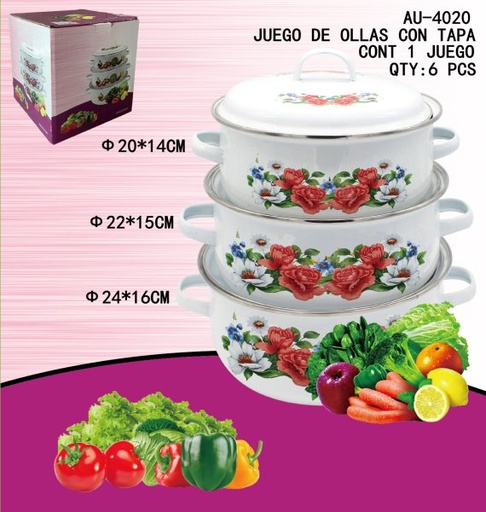 [AU-4020 [6 PZS/CAJA]] [AU-4020]JUEGO DE OLLAS CON TAPA