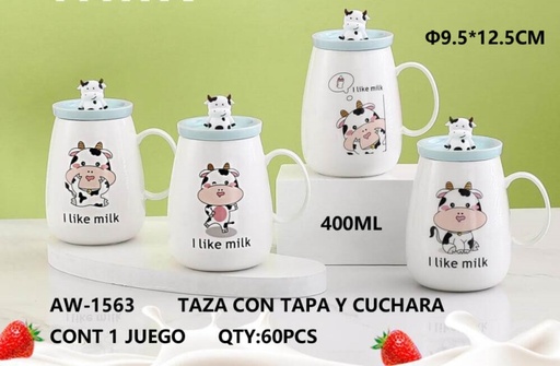 [AW-1563 [60 PZS/CAJA]] [AW-1563]TAZA CON TAPA Y CUCHARA