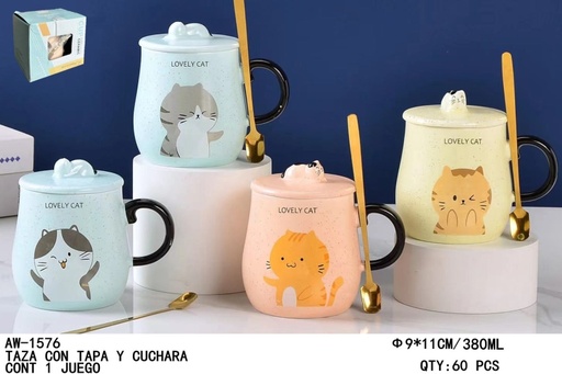 [AW-1576 [60 PZS/CAJA]] [AW-1576]TAZA CON TAPA Y CUCHARA