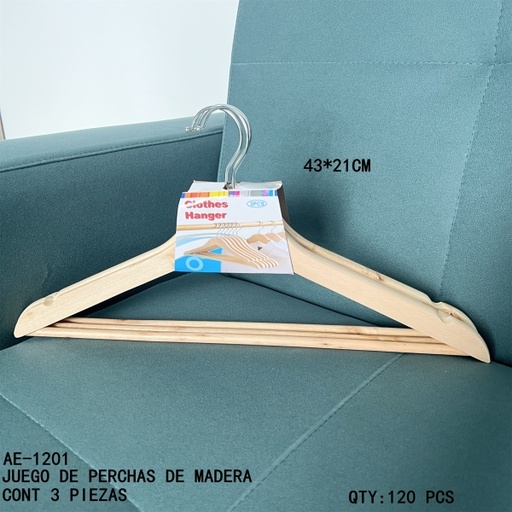 [AE-1201 [120 PZS/CAJA]] [AE-1201]JUEGO DE PERCHAS DE MADERA