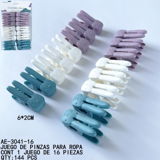 [AE-3041-16 [144 PZS/CAJA]] [AE-3041-16]JUEGO DE PINZAS PARA ROPA DE PLASTICO