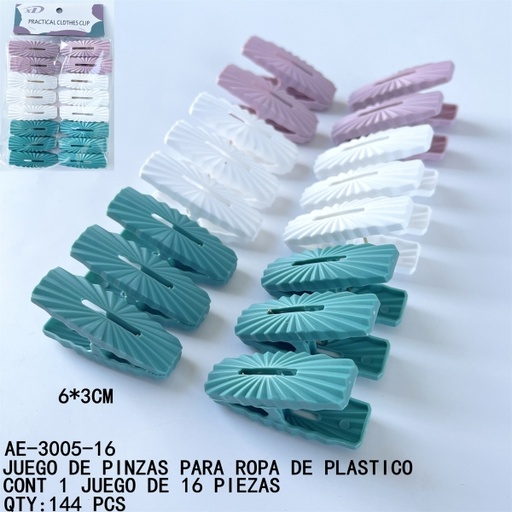 [AE-3005-16 [144 PZS/CAJA]] [AE-3005-16]JUEGO DE PINZAS PARA ROPA DE PLASTICO
