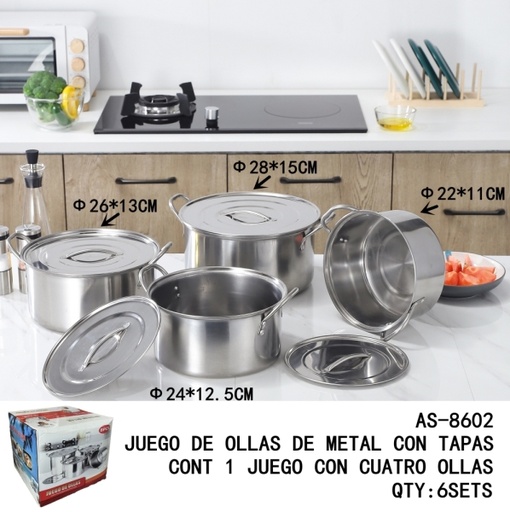 [AS-8602 [6 PZS/CAJA]] [AS-8602]JUEGO DE OLLAS DE METAL CON TAPAS