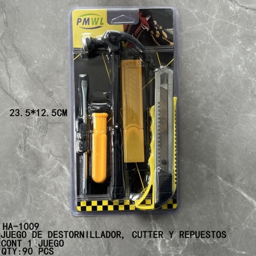 [HA-1009 [90 PZS/CAJA]] [HA-1009]JUEGO DE DESTORNILLADOR, CUTTER Y REPUESTOS