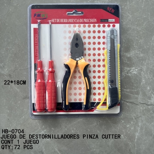 [HB-0704 [72 PZS/CAJA]] [HB-0704]JUEGO DE DESTORNILLADORES PINZA CUTTER