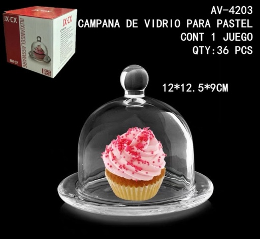 [AV-4203 [36 PZS/CAJA]] [AV-4203]CAMPANA DE VIDRIO PARA PASTEL
