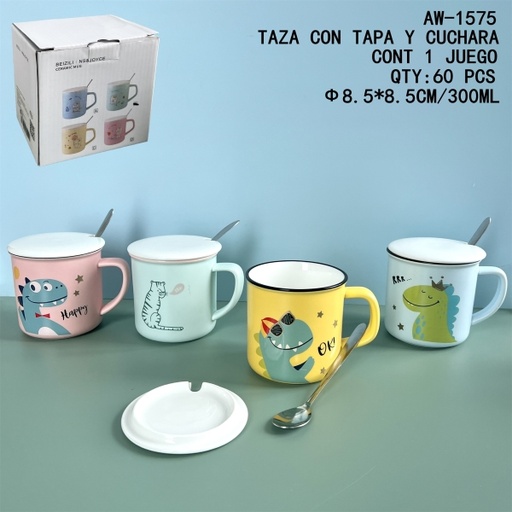 [AW-1575 [60 PZS/CAJA]] [AW-1575]TAZA CON TAPA Y CUCHARA