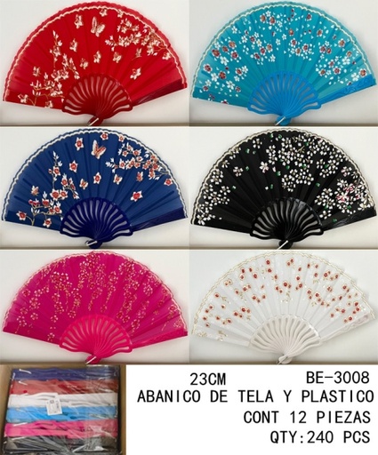 [BE-3008 [240 PZS/CAJA]] [BE-3008]ABANICO DE TELA Y PLASTICO
