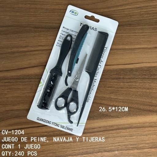 [CV-1204 [240 PZS/CAJA]] [CV-1204]JUEGO DE PEINE, NAVAJA Y TIJERAS
