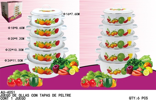 [AU-4051 [6 PZS/CAJA]] [AU-4051]JUEGO DE OLLAS CON TAPAS DE PELTRE