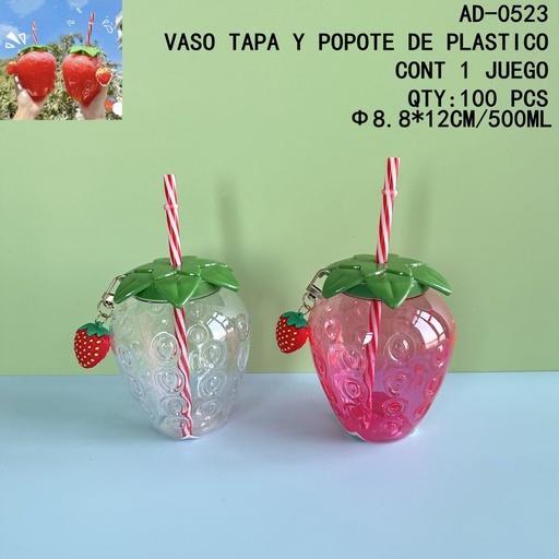 [AD-0523 [100 PZS/CAJA]] [AD-0523]VASO TAPA Y POPOTE DE PLASTICO