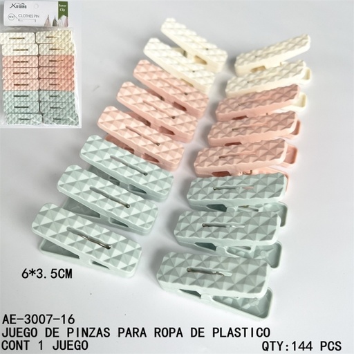 [AE-3007-16 [144 PZS/CAJA]] [AE-3007-16]JUEGO DE PINZAS PARA ROPA DE PLASTICO