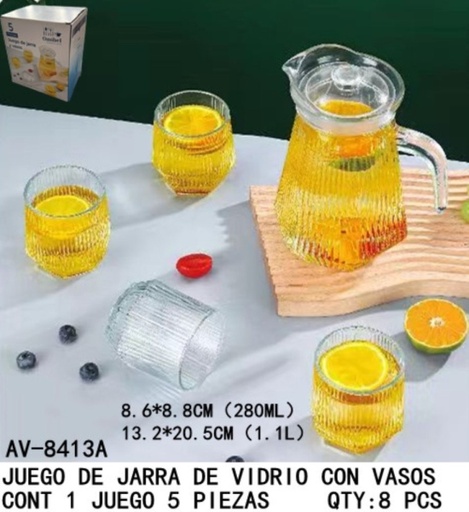 [AV-8413A [8 PZS/CAJA]] [AV-8413A]JUEGO DE JARRA DE VIDRIO CON VASOS