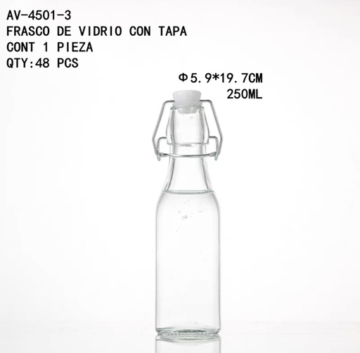 [AV-4501-3 [48 PZS/CAJA]] [AV-4501-3]FRASCO DE VIDRIO CON TAPA