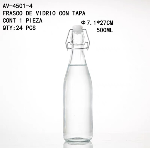 [AV-4501-4 [24 PZS/CAJA]] [AV-4501-4]FRASCO DE VIDRIO CON TAPA