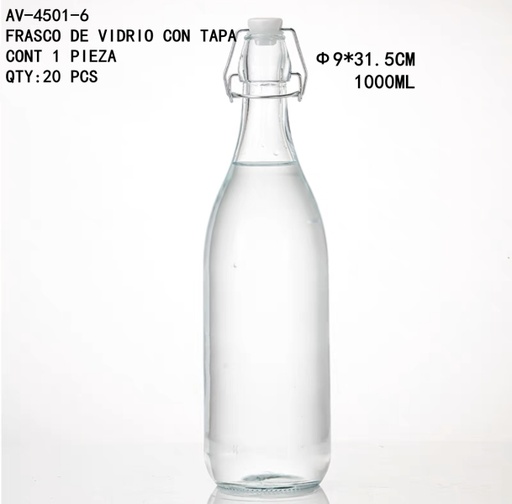 [AV-4501-6 [20 PZS/CAJA]] [AV-4501-6]FRASCO DE VIDRIO CON TAPA