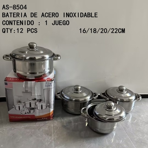 [AS-8504 [12 PZS/CAJA]] [AS-8504]BATERIA DE ACERO INOXIDABLE