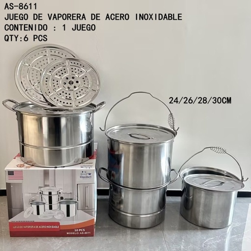 [AS-8611 [6 PZS/CAJA]] [AS-8611]JUEGO DE VAPORERA DE ACERO INOXIDABLE