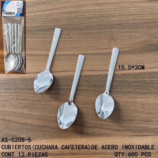 [AS-0208-5 [600 PZS/CAJA]] [AS-0208-5] CUBIERTOS (CUCHARA CAFETERA) DE ACERO INOXIDABLE 