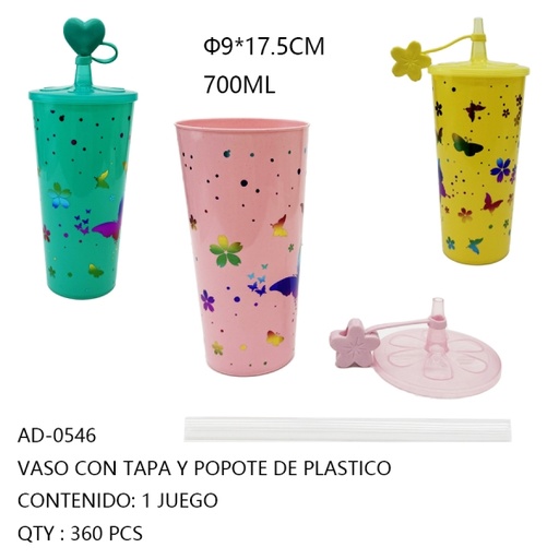 [AD-0546 [360 PZS/CAJA]] [AD-0546]VASO CON TAPA Y POPOTE DE PLASTICO