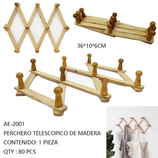 [AE-2001 [80 PZS/CAJA]] [AE-2001]PERCHERO TELESCOPICO DE MADERA