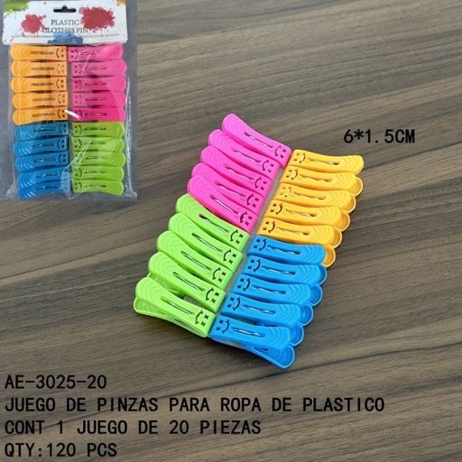 [AE-3025-20 [120 PZS/CAJA]] [AE-3025-20]JUEGO DE PINZAS PARA ROPA DE PLASTICO