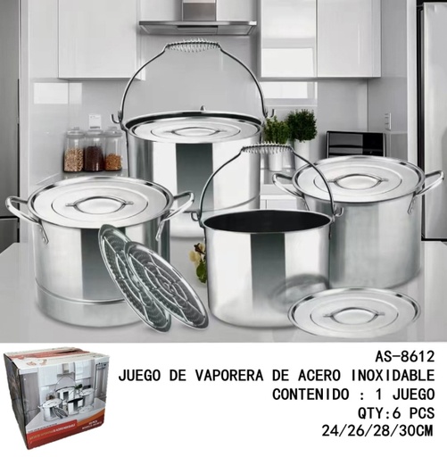 [AS-8612 [6 PZS/CAJA]] [AS-8612]JUEGO DE VAPORERA DE ACERO INOXIDABLE