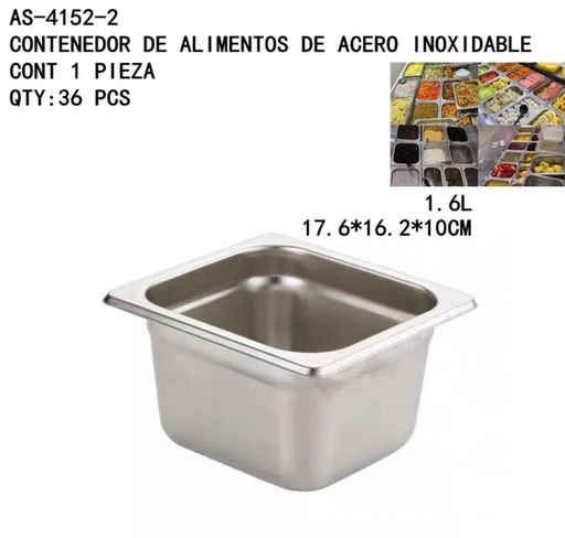 [AS-4152-2 [36 PZS/CAJA]] [AS-4152-2]CONTENEDOR DE ALIMENTOS DE ACERO INOXIDABLE 