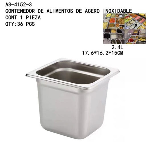 [AS-4152-3 [36 PZS/CAJA]] [AS-4152-3]CONTENEDOR DE ALIMENTOS DE ACERO INOXIDABLE 