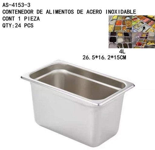 [AS-4153-3 [24 PZS/CAJA]] [AS-4153-3]CONTENEDOR DE ALIMENTOS DE ACERO INOXIDABLE 
