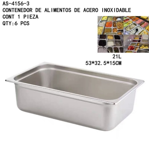 [AS-4156-3 [6 PZS/CAJA]] [AS-4156-3]CONTENEDOR DE ALIMENTOS DE ACERO INOXIDABLE 