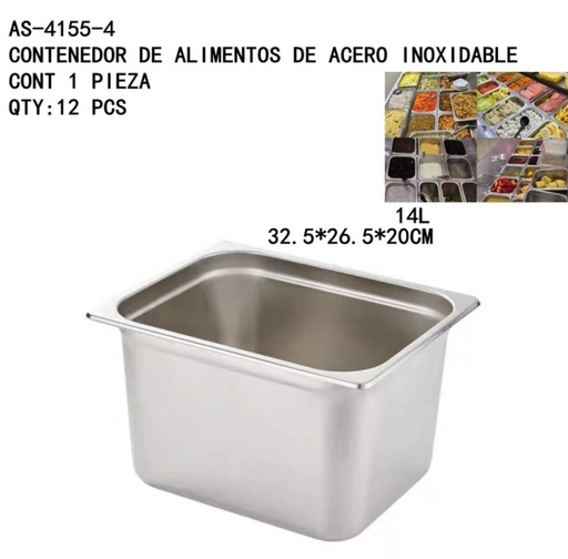 [AS-4155-4 [12 PZS/CAJA]] [AS-4155-4]CONTENEDOR DE ALIMENTOS DE ACERO INOXIDABLE 