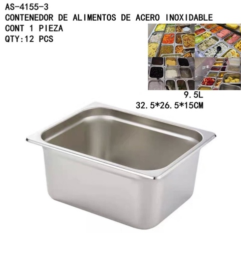 [AS-4155-3 [12 PZS/CAJA]] [AS-4155-3]CONTENEDOR DE ALIMENTOS DE ACERO INOXIDABLE 