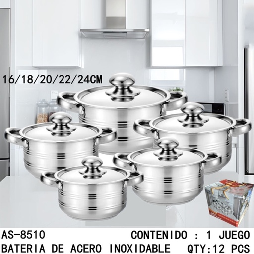 [AS-8510 [12 PZS/CAJA]] [AS-8510]BATERIA DE ACERO INOXIDABLE 