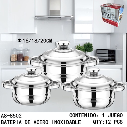 [AS-8502[12PZS/CAJA]] [AS-8502]BATERIA DE ACERO INOXIDABLE 