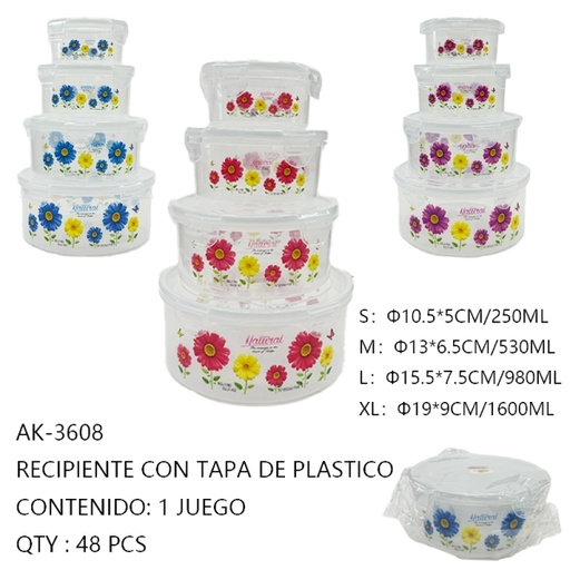 [AK-3608[48PZS/CAJA]] [AK-3608]RECIPIENTE CON TAPA DE PLASTICO 