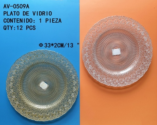 [AV-0509A[12PZS/CAJA]] [AV-0509A]PLATO DE VIDRIO 