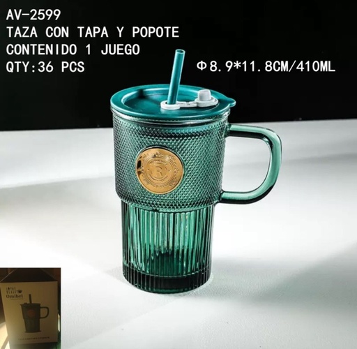 [AV-2599[36PZS/CAJA]] [AV-2599]TAZA CON TAPA Y POPOTE 